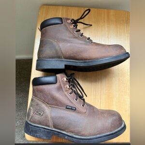 Skechers Women Brown Lace-Up Steel Toe Work Boots Size 9